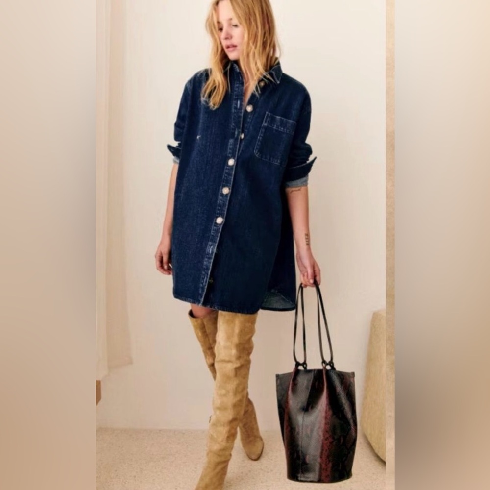 Sezane Navy Button-Up Mini Dress